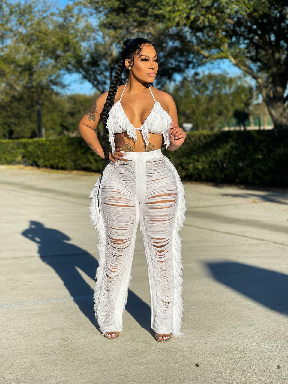 Women's Clothing summer new women's sexy tassel knitted pants suit_voghion.com