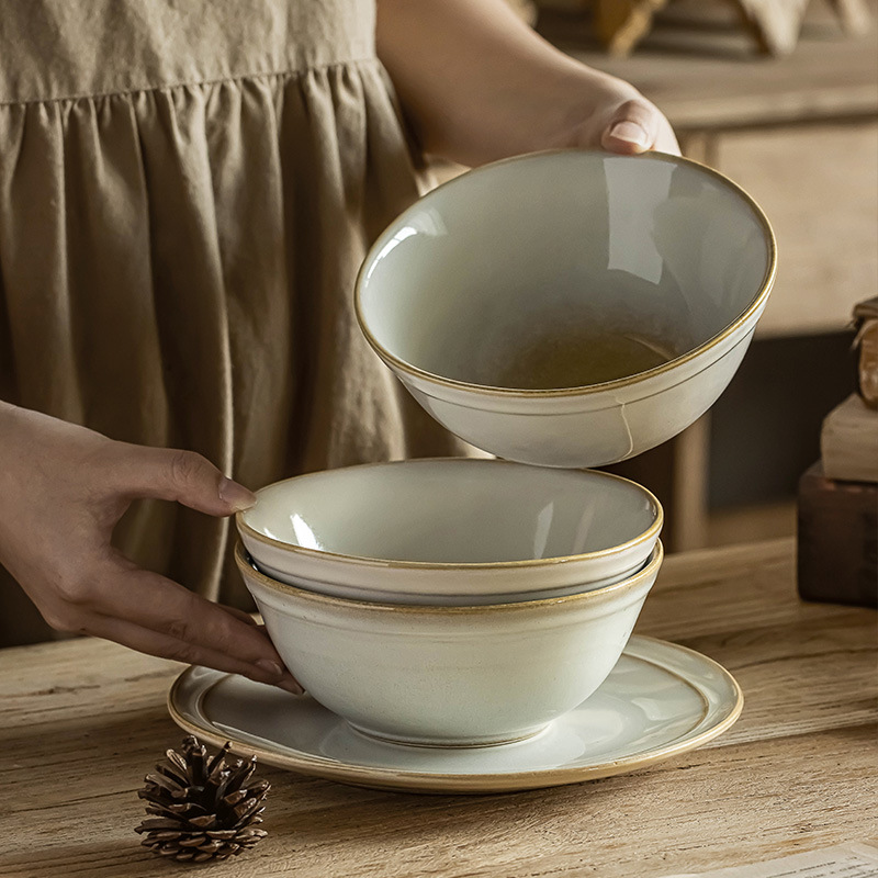 Vajilla de cerámica de la vendimia de estilo europeo Beiyu Sheng serie Tazón plato traje hogar ensalada plato pasta plato de aspecto alto
