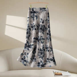 一件代发爆款夏季气质百搭半身裙女时尚印花高腰显瘦垂感鱼尾长裙