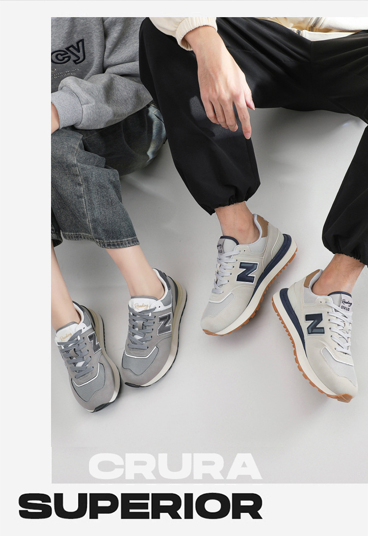 Giày sneaker nữ đế dày phong cách cổ điển N chữ tăng chiều cao — 574LG Xám nguyên tổ chi tiết 19