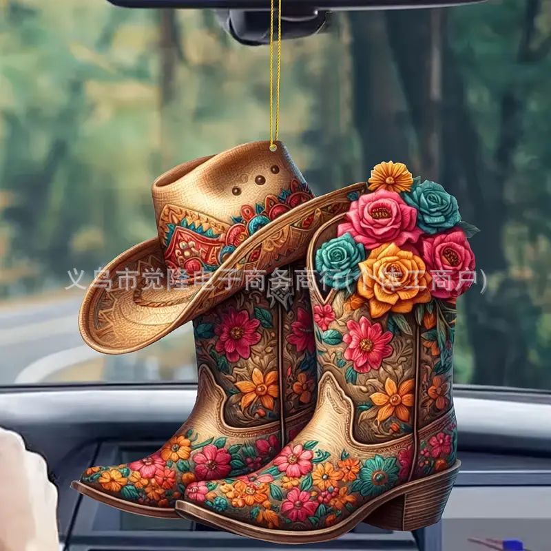 Nuevas botas personalizadas transfronterizas y sombreros denim plano acrílico mochila de automóviles decoración de llaves image 1