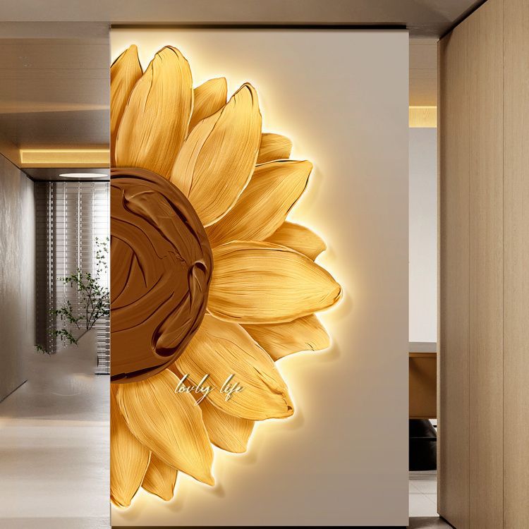 灯画入户玄关装饰画发光向日葵壁灯挂画入门走廊过道壁画led灯画