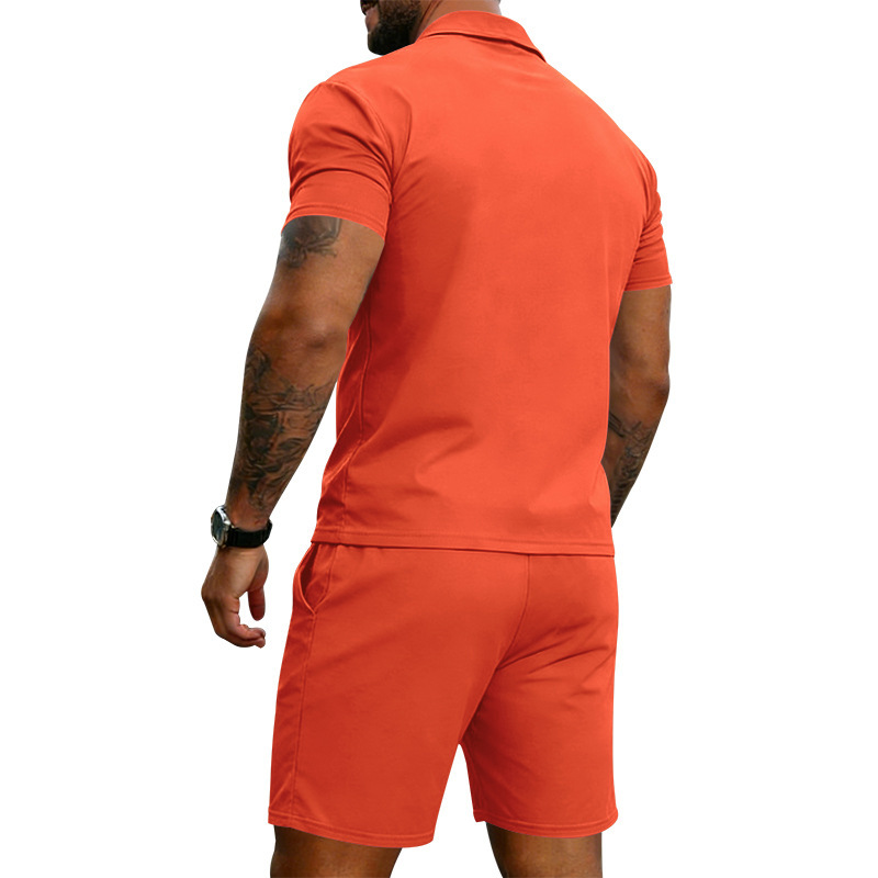 Men's Quick-Dry Short Sleeve Shirt & Shorts Set, Casual Sportswear With Collar For Summer Outdoor Activities, Lightweight Polyester Activewear_viptrois.com
