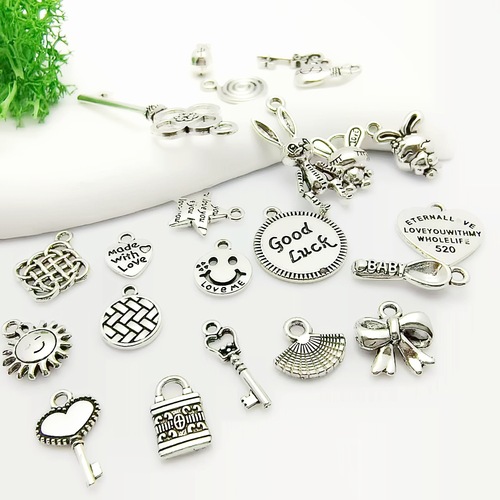 New Product Mixed 22 Styles of Silver Pendant Bracelet Necklace Alloy Small Charms DIY Handmade Accessory