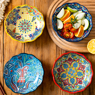 Bohemian Air Fryer Bowl Oven Baking Bowl Steamed Egg Bowl Tableware Ceramic Bowl Household Fruit Salad Bowl