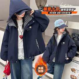 女童2025新款夹棉外套加厚秋冬款儿童秋装深秋初冬女大童学生棉服