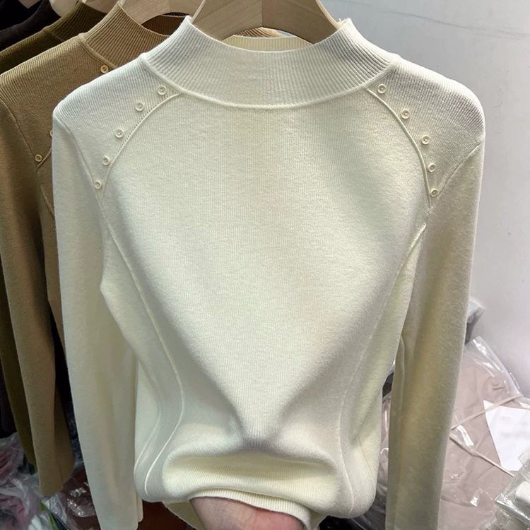 Легкий свитер с полугольфом для женщин, весна-осень 2025, новый тонкий топ, пуловер, мягкая вощеная трикотажная рубашка в ленивом стиле