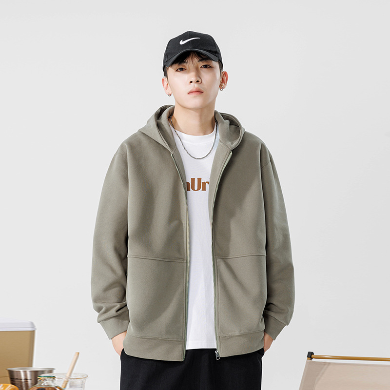 Kun Hai Peng Yun 남자의 복고풍 무거운 후드 스웨터 재킷 남자의 겨울 새로운 패션 브랜드 단색 커플 가디건