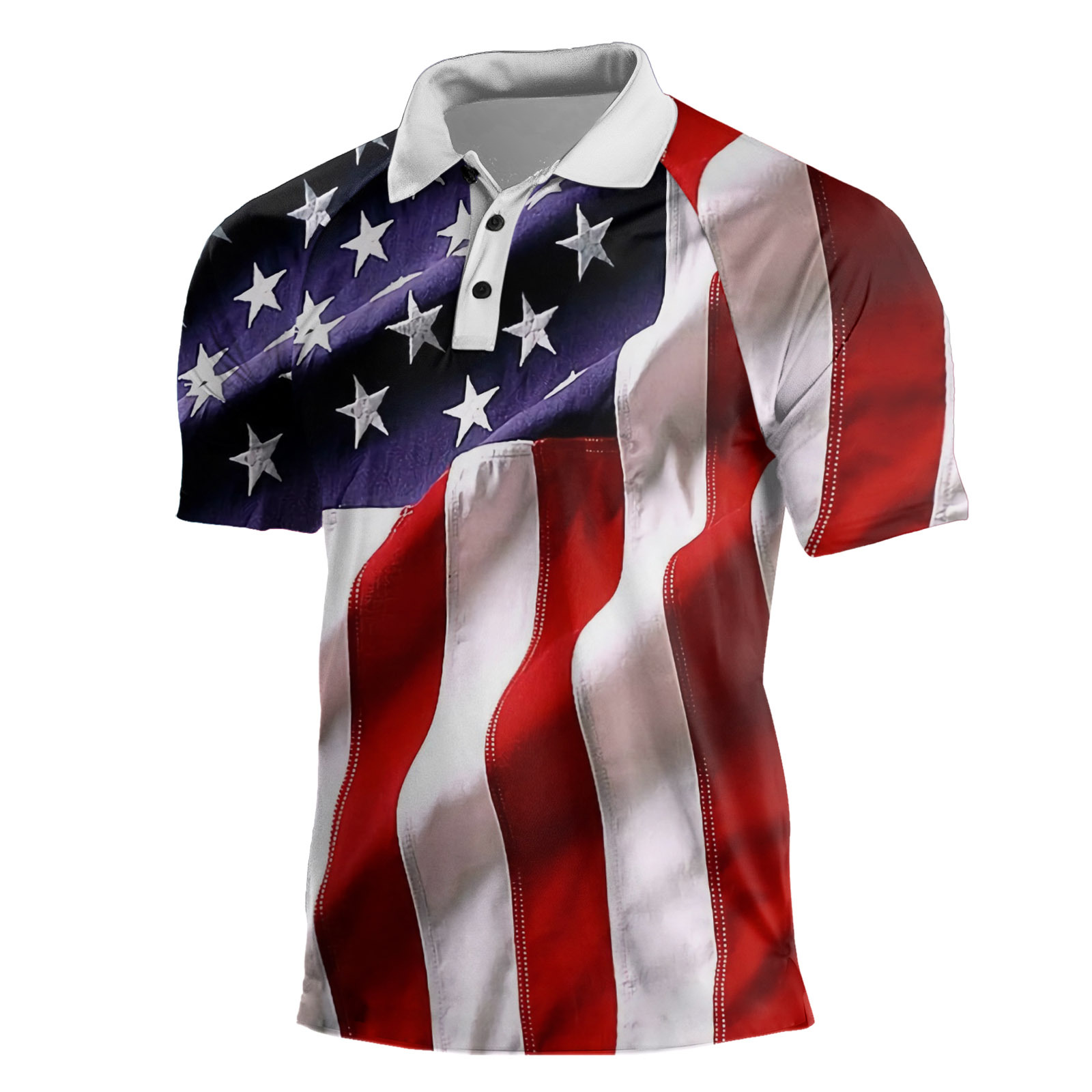 Cross-border Europa y América 2023 nuevos hombres casuales de manga corta Henry Independence Day Elements Camisa POLO raglán de tres botones para hombres
