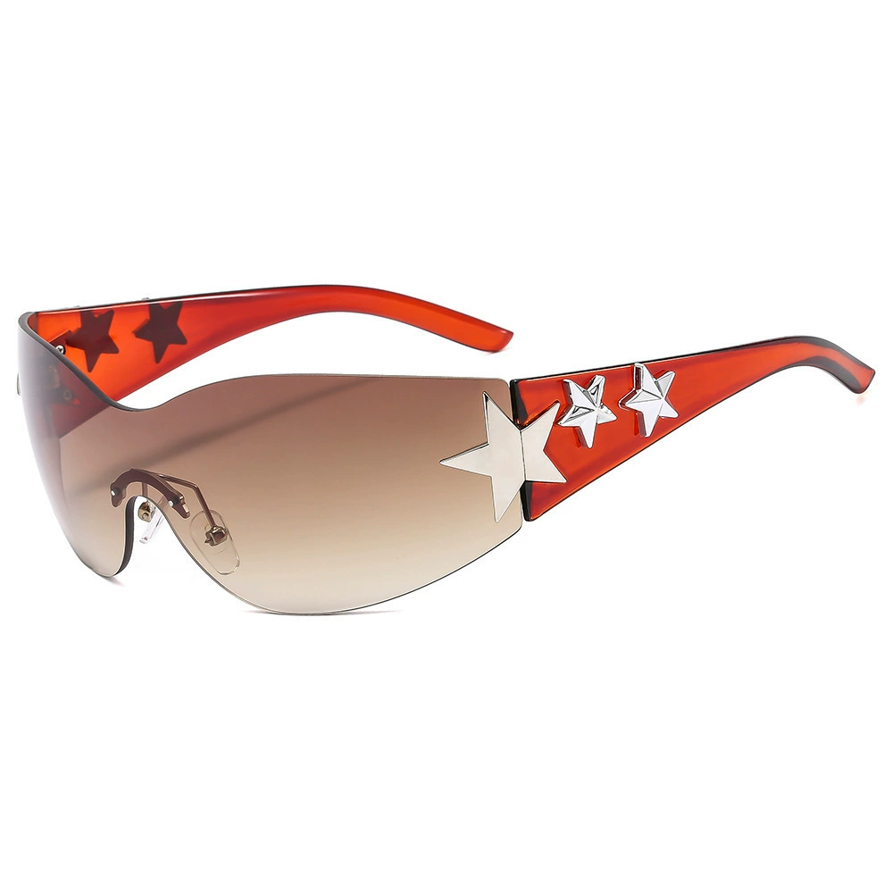 Travel Solar-Powered Sunglasses, Unisex, Shield Rimless with Star Accents, UV Protection