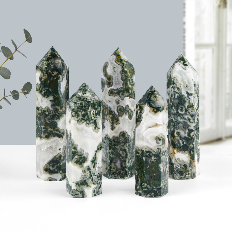 Cross-border Natural Crystal Powder Fluorescent Agate Single-pointed Column Raw Stone Polished Four-sided Column Gem Craft Ornaments Promotion