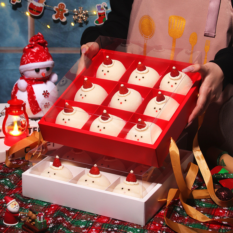 圣诞九宫格甜品雪花酥饼干牛轧太妃糖新年干果糕点蛋糕烘焙包装盒