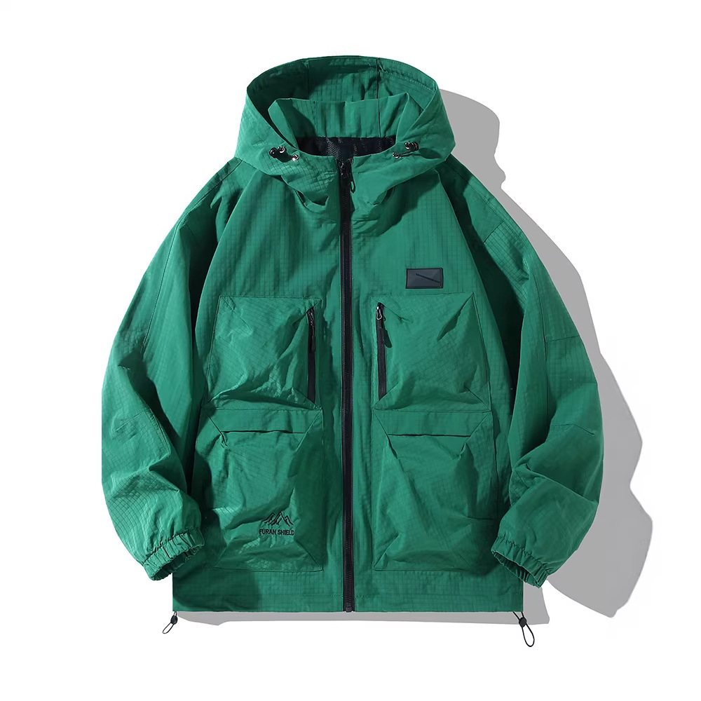 New Large-Size Fashion Workwear Functional Hooded Japanese-Style Quality Cool Windbreaker Jacket for Early Autumn, Loose Casual Jacket