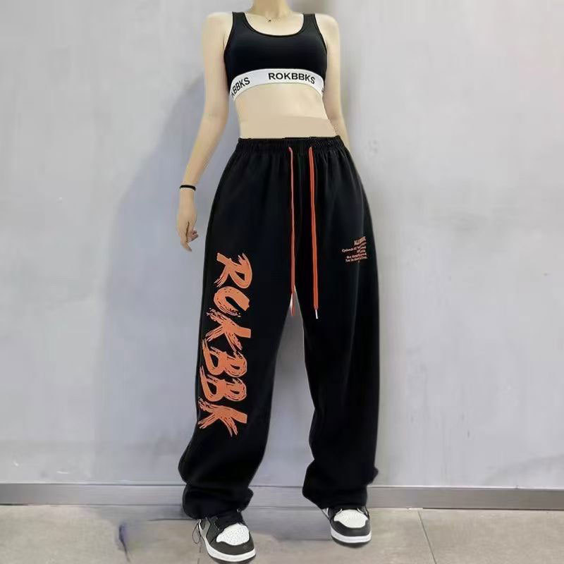 Alo Sweatpants Women's Summer Hip-Hop Street Dance Wide-Leg Pants Thin Letter Print Loose Straight Casual Pants