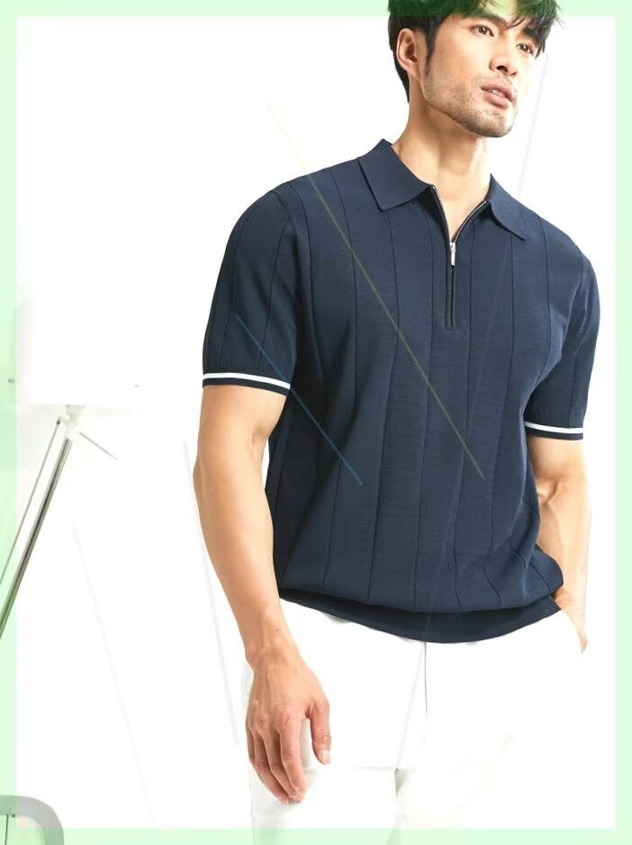 Nuevos productos de ropa de hombre de verano nuevo seda de hielo transpirable antiarrugas hombre ligero maduro negocio casual cuello de manga corta camiseta polo camisa