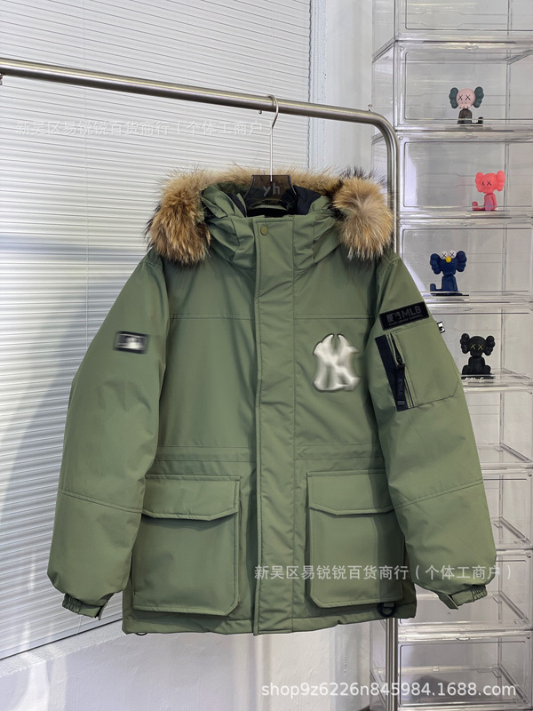 莆田純正 MLB ヤンキース NY ミッドレングス パーカー厚く暖かい取り外し可能な大きなファー襟作業着ダウンジャケット|undefined
