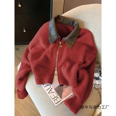 慵懒风软糯针织衫开衫毛衣女2025年新款秋冬季高档大红色上衣...