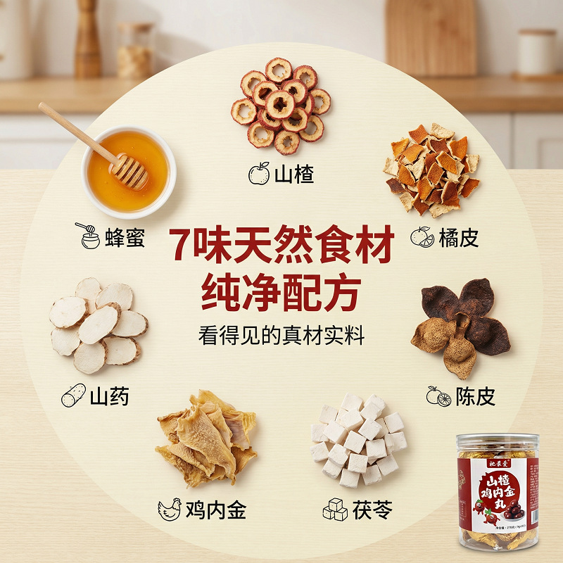 Hawthorn & Chicken Gizzard Lining Balls (Shan Zha Ji Nei Jin Wan) — Traditional Food-Herb Digestive Wellness Confections, 270g Jar key features