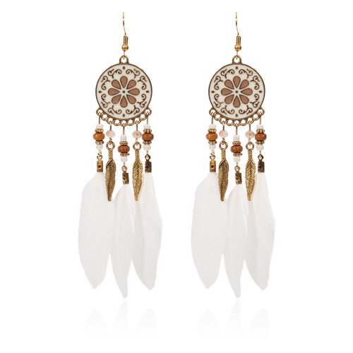Euramerican Long Feather Earrings with Cross-border Retro Personality Handmade Leaf and Tassel Earrings for Travel Photography, Dropshipping One Piece