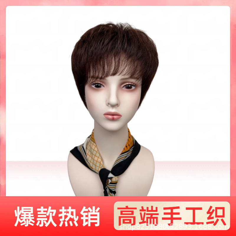 Real Hair Wig, Full Head Wig for Women, Middle-Aged and Elderly Mom Style, Short Hair, Textured, Lightweight Real Hair Wig Real Hair Wig, Full Head Wig for Women, Middle-Aged and Elderly Mom Style, Short Hair, Textured, Lightweight Real Hair Wig
