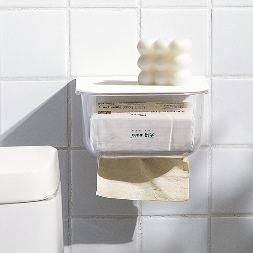 Transparent tissue box household face towel storage box wall-mounted toilet toilet paper box waterproof no punching