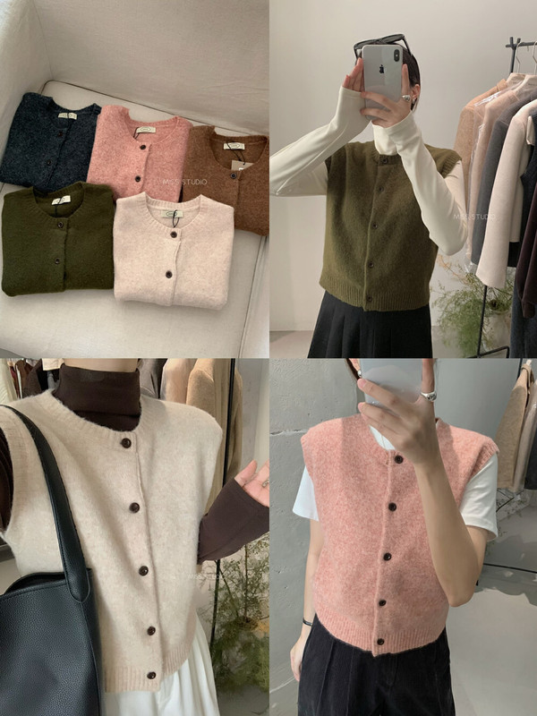 【MISS密思家正品】简约百搭排扣开衫针织马甲（含30%羊毛）2219|undefined