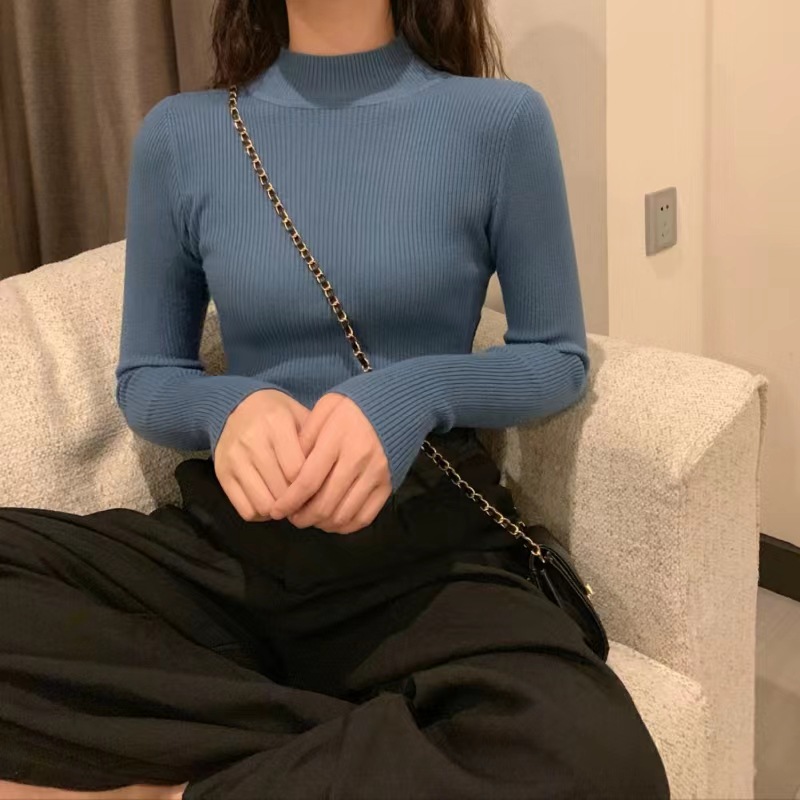 半高领内搭毛衣女打底衫秋冬2022新款百搭洋气修身贴身长袖针织衫 pic 11