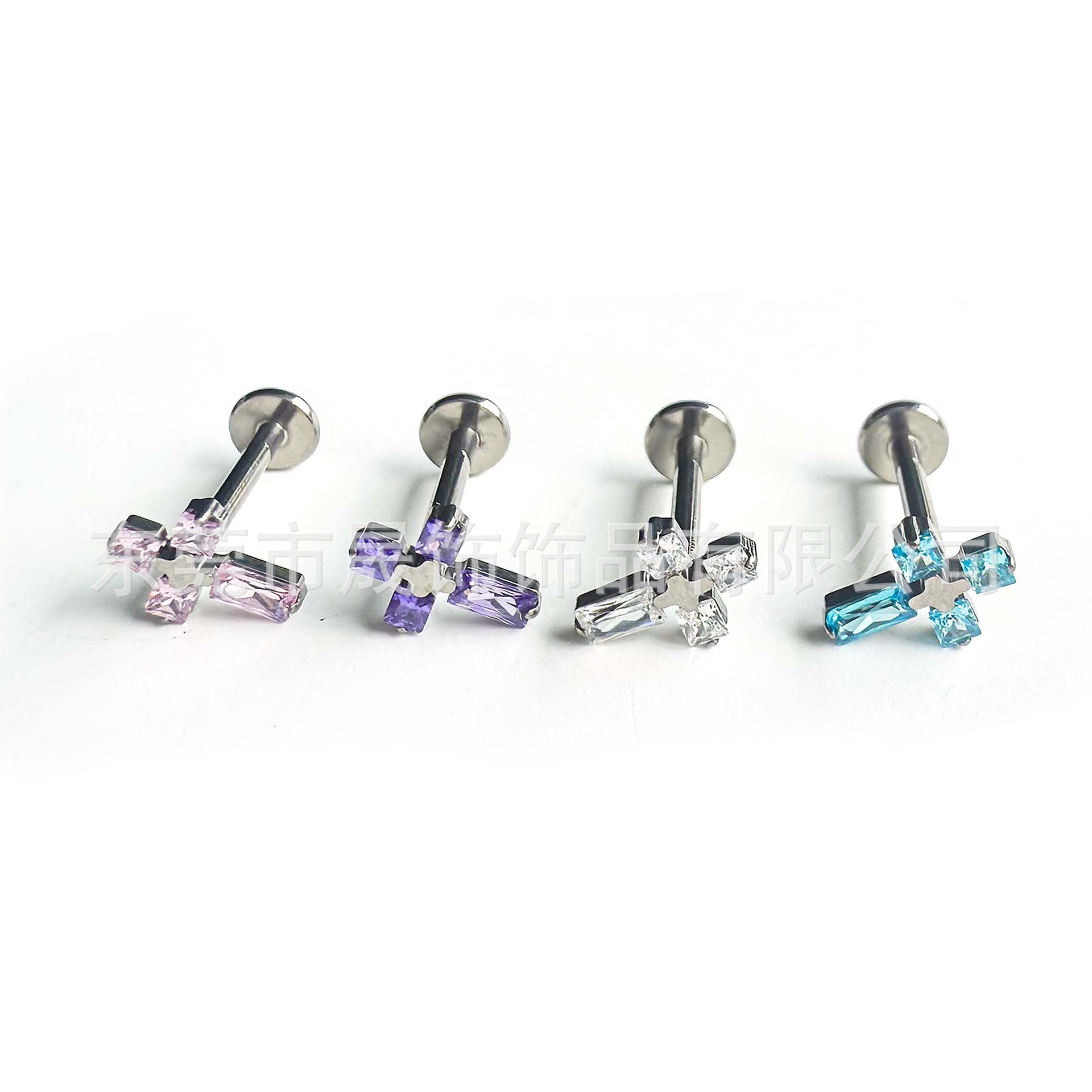 F136 Titanium 方糖 Cross 超闪5A Cubic Zirconia G23 Implant Grade Titanium Ear Stud Labret Stud 植入级 Piercing 替换头