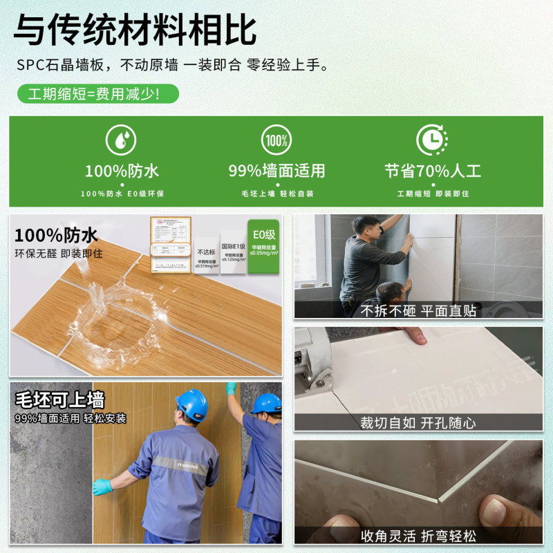 spc石晶墙板石塑墙板卫生间墙面防水集成墙板酒店翻新改造护墙板|undefined