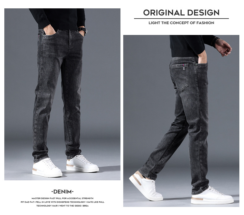 Pants Stretch Jeans Men Slim Straight Pants Men Young Casual Pants All Match Small Feet Men Pants Fashion Brand_viptrois.com