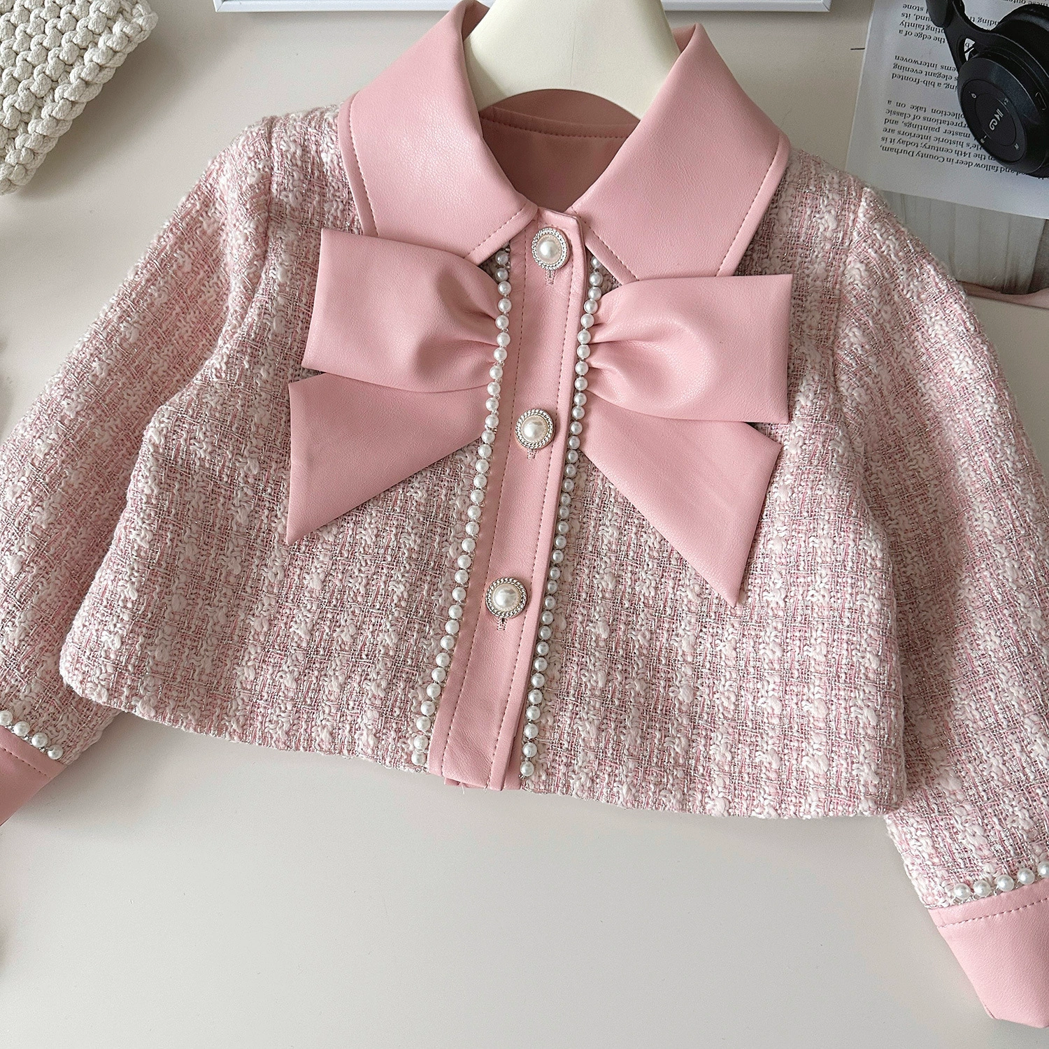 Осенняя фуксия мини-юбка, детский комплект, корейский стиль, стиль Chanel, французский стиль