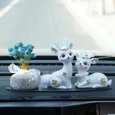 Trendy Car Ornaments: Creative: Car ornaments - white-diamond-encrusted-small-fairy-deer-all-blue-diamond-encrusted-babys-breath-star-small-leopard-pad-glue-10