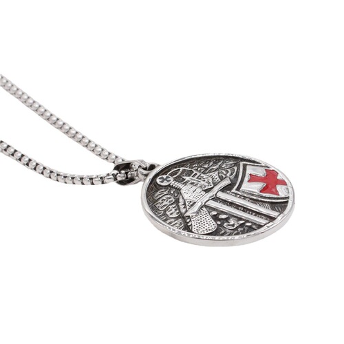 P0924 Wholesale Fashionable, Trendy, and Vintage Cross & Shield Design with Deadpool Motif—Men's Titanium Steel Pendant