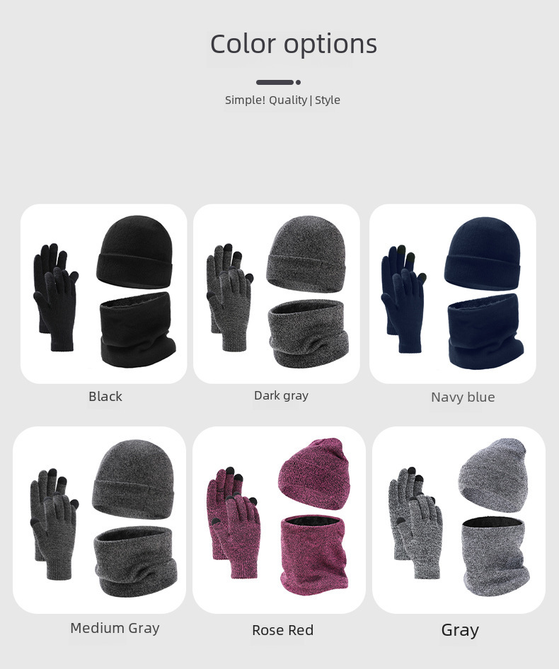 European and American winter hat scarf gloves three-piece men's knitted hat velvet winter wool hat scarf _voghion.com
