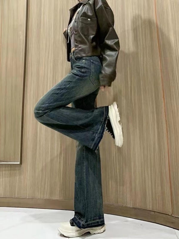 小个子复古微喇牛仔裤女春秋2025年新款美式高腰显瘦喇叭阔腿长裤|undefined