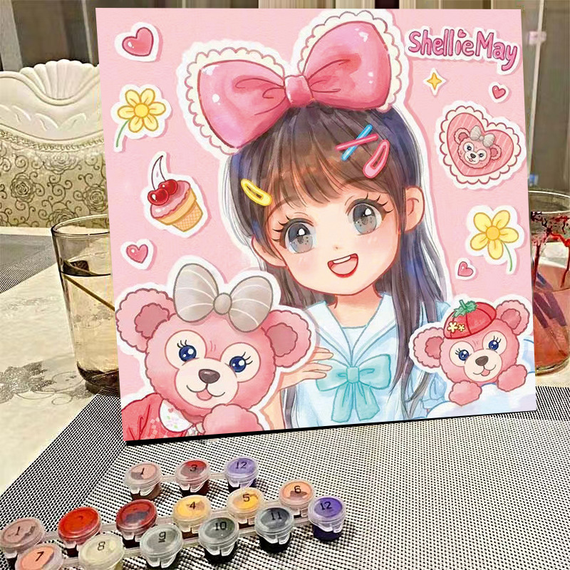 デジタル油絵diyの塗り絵の子供は漫画のアニメを埋めて色を塗ります。|undefined