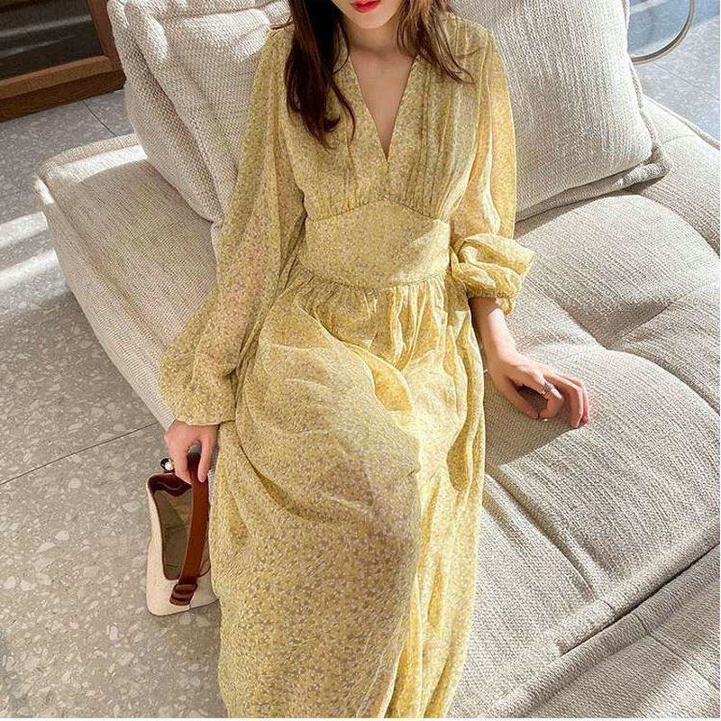 Mid-Length Floral Chiffon Dress 2025 New Spring and Autumn Long-Sleeved High-Waisted Loose Plus-Size Retro French-Style Dress Mid-Length Floral Chiffon Dress 2025 New Spring and Autumn Long-Sleeved High-Waisted Loose Plus-Size Retro French-Style Dress