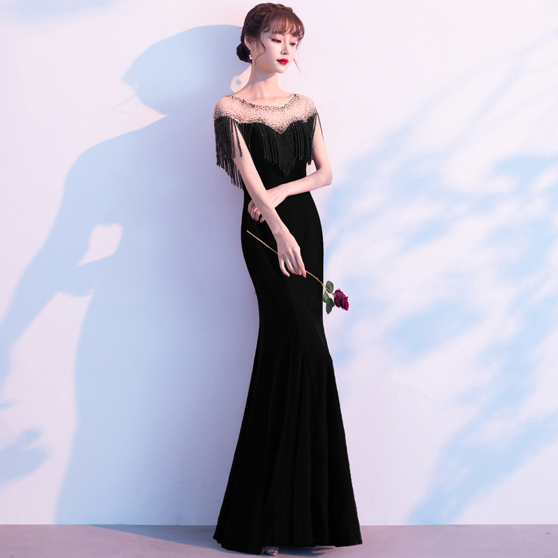 Vestido de noche negro 2024 Nuevo elegante vestido de compromiso Socialite Ceremonia de premio anfitrión banquete vestido verano