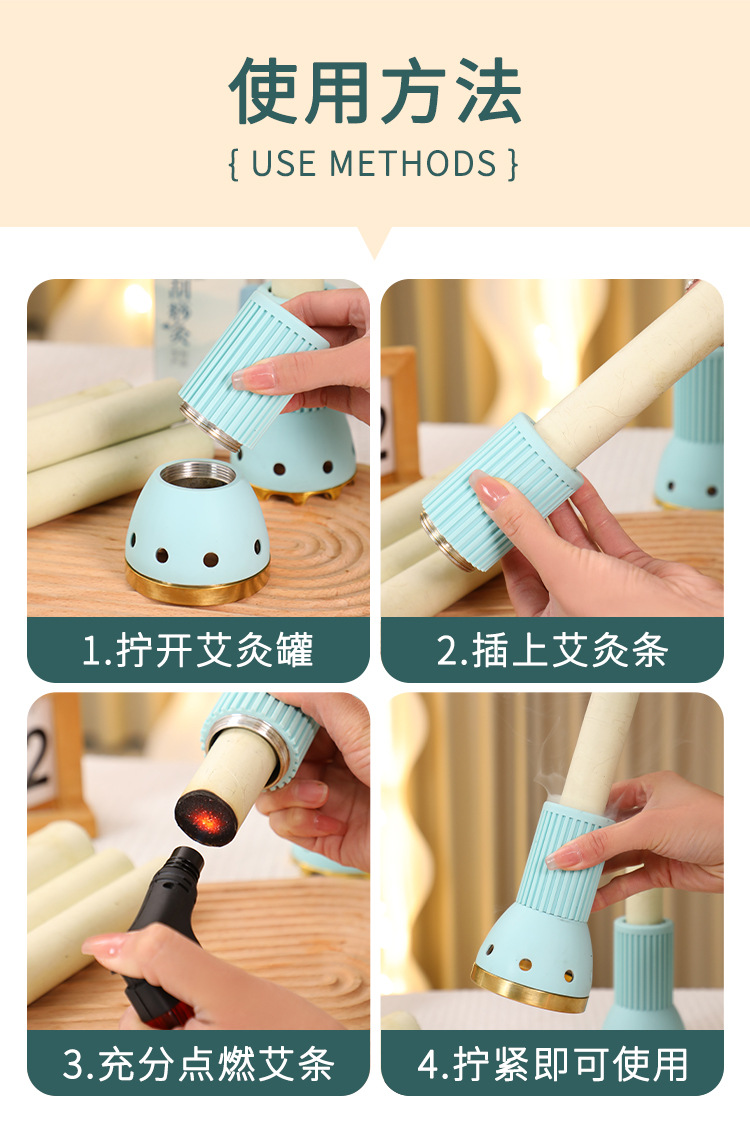 Pure Copper Moxibustion Jar 3.0cm Head Therapy Cup with Extinguisher Cap and 2 Moxa Sticks for Full Body Use preparation