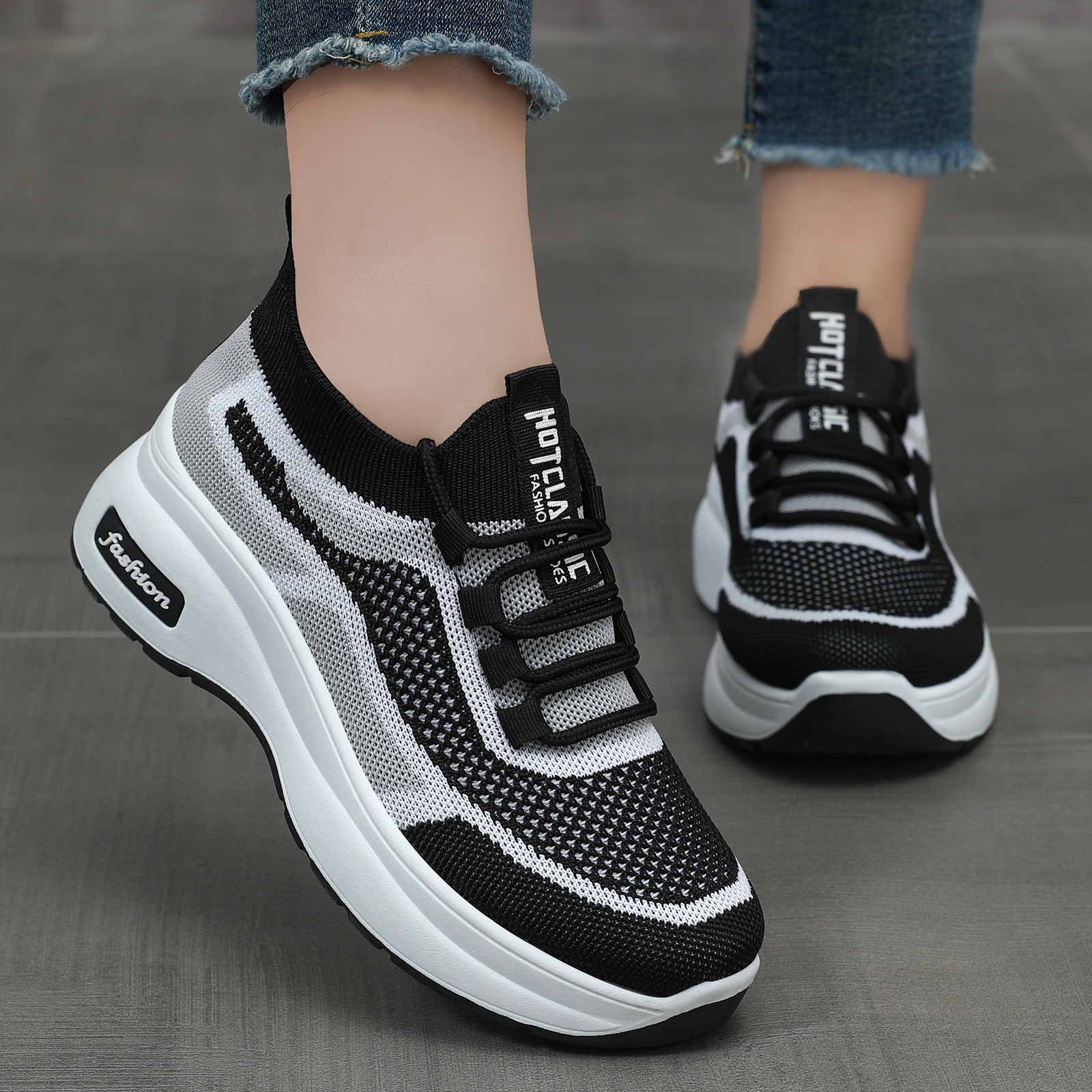 Zapatos de Mujer de Primavera con Suela Gruesa, Zapatos Casuales Tipo Calcetín, Venta Directa de Fábrica con Envío Internacional, Zapatos Transpirables de Malla con Plataforma para Aumentar la Estatura