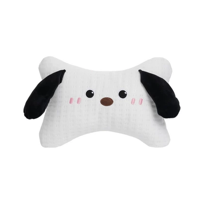 Cute Puppy Car Lumbar Support Ice Silk Breathable and Comfortable Car Seat Cushion Lumbar Pillow Universal Car Lumbar Support for All Seasons (Waist support) - ice-silk-plaid-puppy-headrest-white