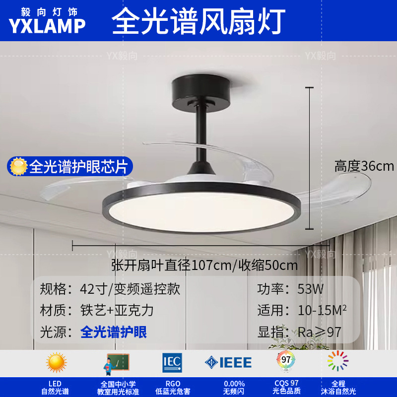 Luz de sala de estar, lámpara principal de vestíbulo de espectro completo, paquete de atmósfera moderna y minimalista, lámpara de techo de alta calidad, lámpara Zhongshan negra