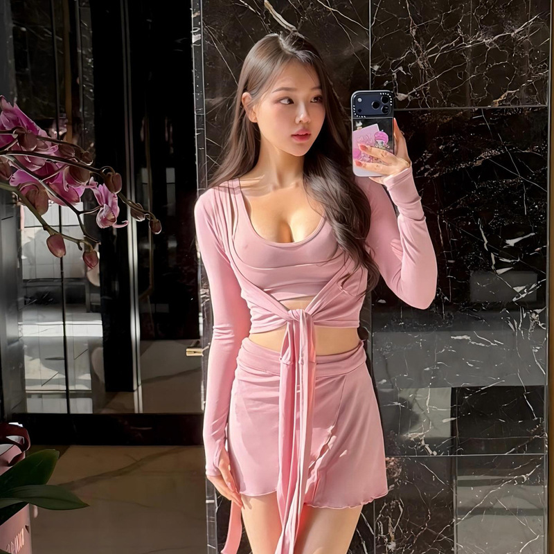 Cross-Border Long-Sleeved Yoga Wear, Front Cross-Tie Yoga Top, Ballet Style Commuting Sports Long-Sleeved Suit for Women