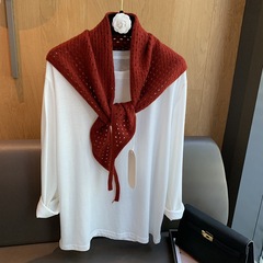 韩系时髦层次感~100%WOOL镂空羊毛三角巾多用法屁帘保暖围巾女