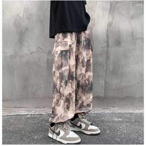 Camouflage work pants for men, summer trendy brand American street style straight-leg casual pants, trendy Insta loose wide-leg pants