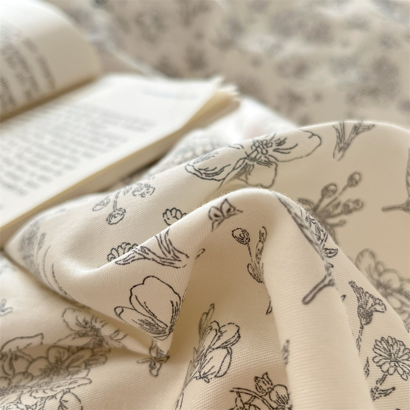 Ensemble quatre pièces en dentelle 100% coton style bohème vintage nordique français, housse de couette et drap en pur coton frais style coréen, parure de lit simple à motif floral vintage_voghion.com