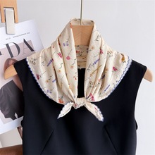 60印花可爱小方巾丝棉麻料复古植物印花韩版韩式夏季服装百搭批发