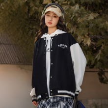 18262高初中生美式棒球服外套春秋少女新款大童青少年卫衣两件套