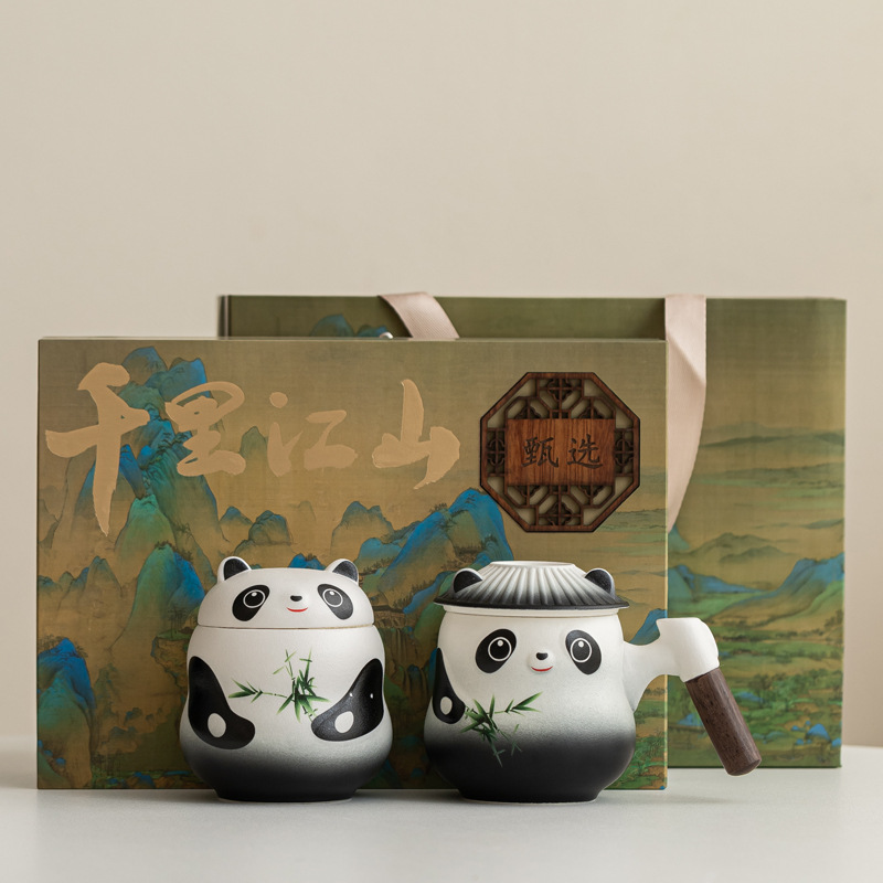 Taza de panda cultural y creativa de la marea nacional Taza de cerámica Taza de té Taza de café Taza de filtro Nombre tallado Taza de apellido LOGO al por mayor