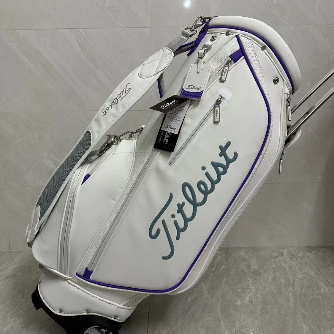新款轻便高尔夫拉轮拉杆球包GOLF球袋运动男女士球杆包兰色白色皮